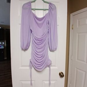 🖤MECALA Lantern Long Sleeve Bodycon Mini Dress With Drawstring Ruched - Size XL